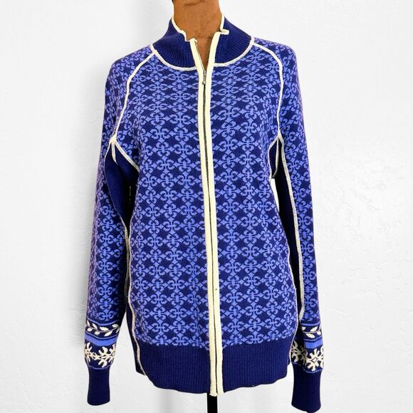 Women Merino Wool Fair Isle Sweater L Preppy Cabincore Lightweight Knit Sporty - Picture 1 of 10